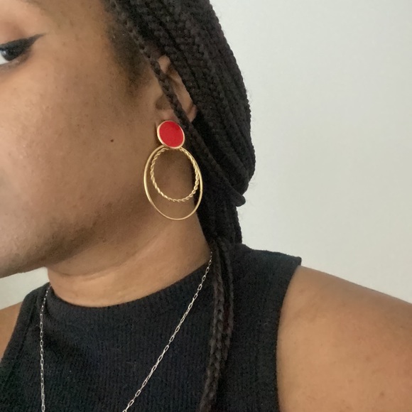 Contemporary Red and Gold timeless Earrings - Picture 3 of 3